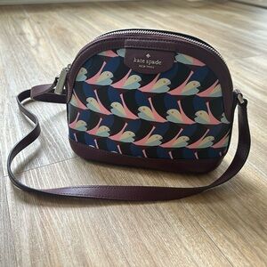 Kate Spade Navy and Burgundy Bird Print Crossbody Bag